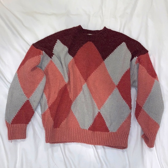 Pull and bear argyle pink and burgundy sweater - Picture 2 of 3
